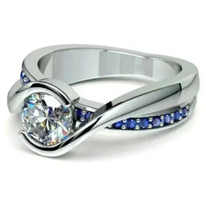 Beautiful 925 Silver Diamond Blue Sapphire Infinity Ring